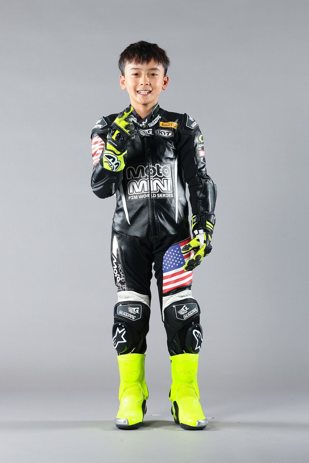 Lambert Su in Team USA race leathers, FIM MiniGP World Final 2025